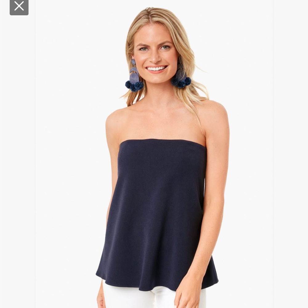 Tuckernuck Strapless Navy Crepe Marin top size small